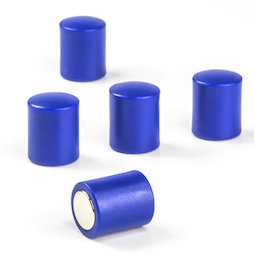 M-PC/blue, Tafelmagnete zylindrisch, Neodym-Magnete mit Kunststoffkappe, Ø 14 mm, blau