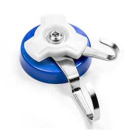 M-90, Gancio magnetico con doppio gancio girevole, plastificato, superpotente, Forza di attrazione ca. 18 kg