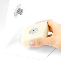 M-SOAP-1, Portasapone magnetico, con ventosa e piastrina in acciaio inox, da fissare all'interno del lavandino