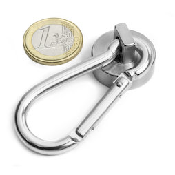 KTN-25, Magnete con base in acciaio con moschettone Ø 25 mm, lunghezza moschettone 60 mm