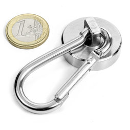 KTN-32, Magnete con base in acciaio con moschettone Ø 32 mm, lunghezza moschettone 60 mm